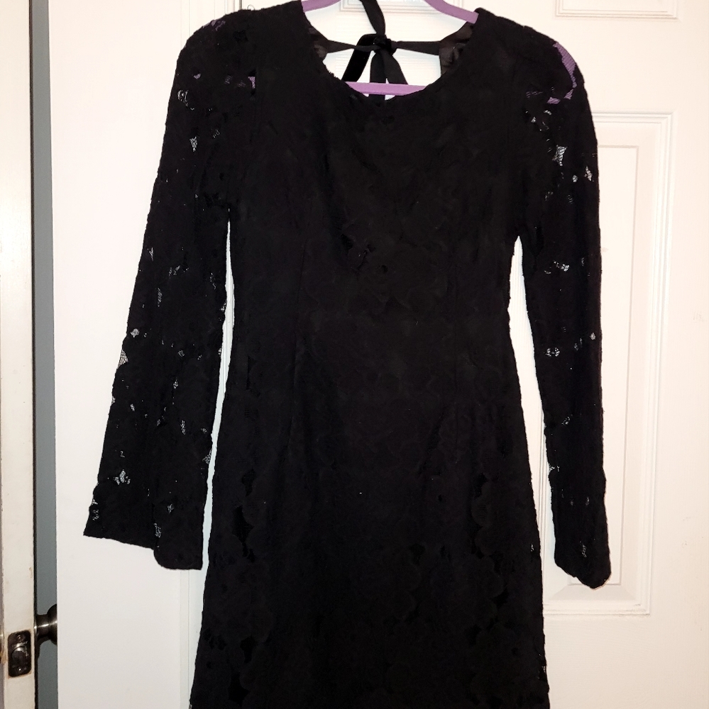 MM Couture by Miss Me - black, long sleeve, open back, lace midi dress